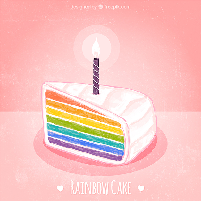 手绘水彩彩虹生日蛋糕矢量图