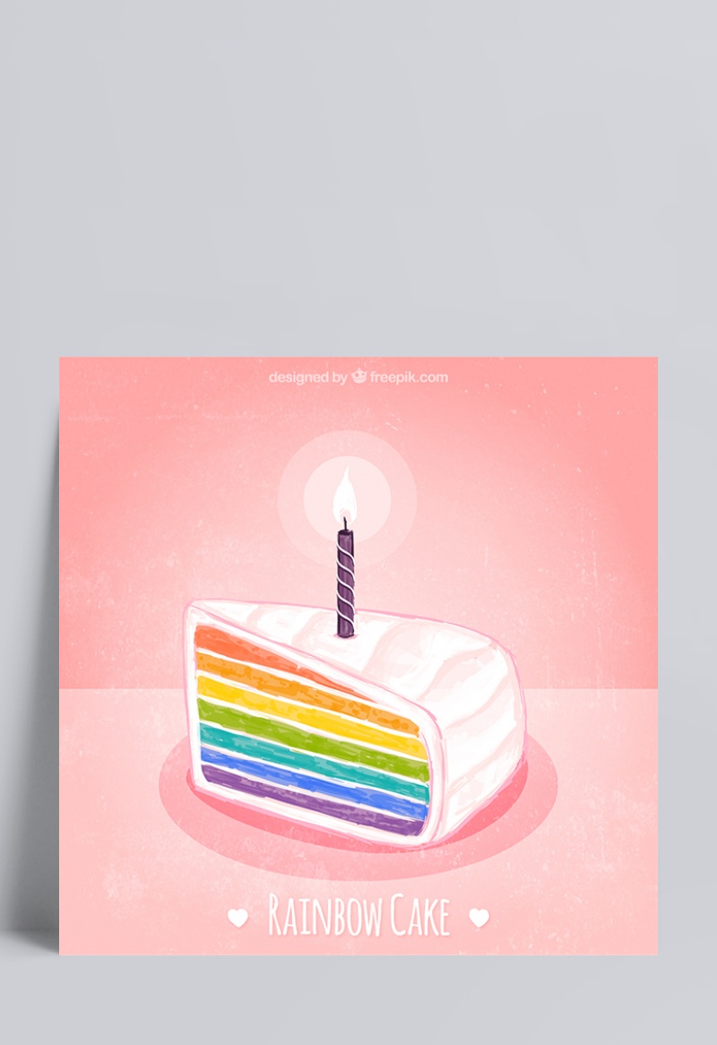 手绘水彩彩虹生日蛋糕矢量图