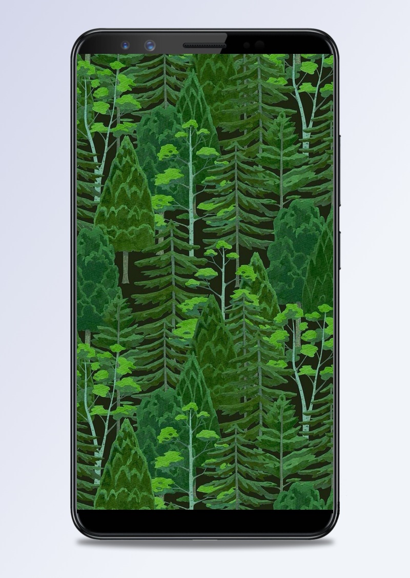 植物背景松树林背景手绘绿色H5背景