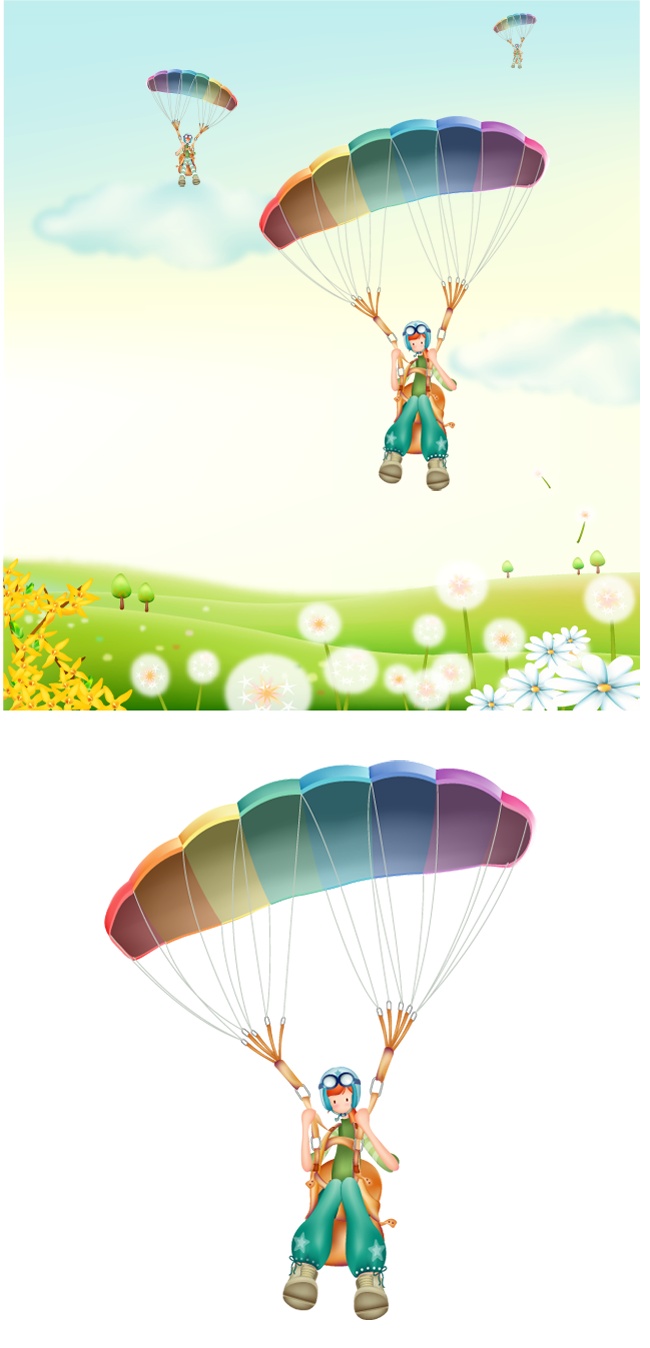 玩降落伞的女孩子时尚人物插画