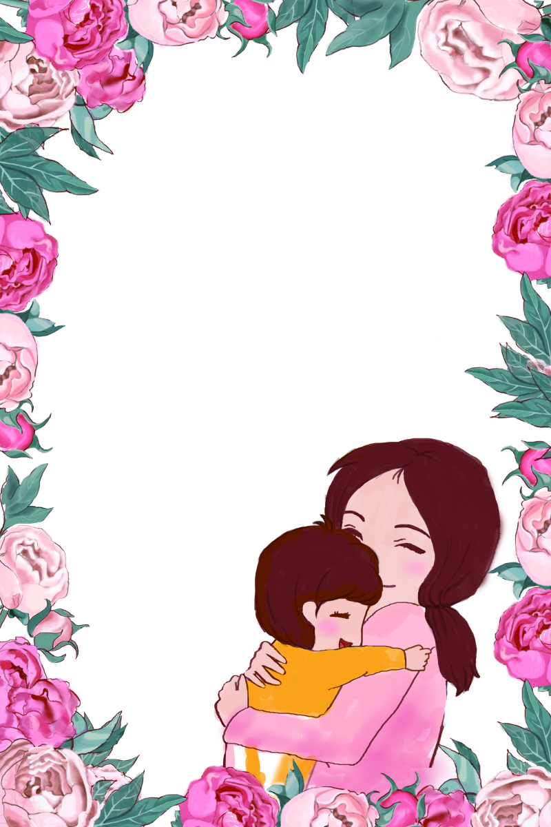 手绘母亲节花朵母女海报边框