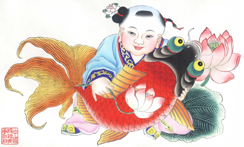 中国传统年画-年年有鱼psd分层素材