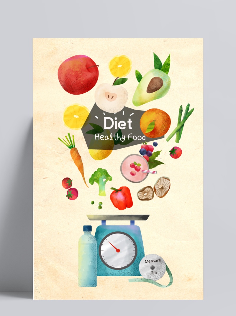 摄入能量_膳食营养_新鲜食材_美食插图插画设计PSD_tid025t001498