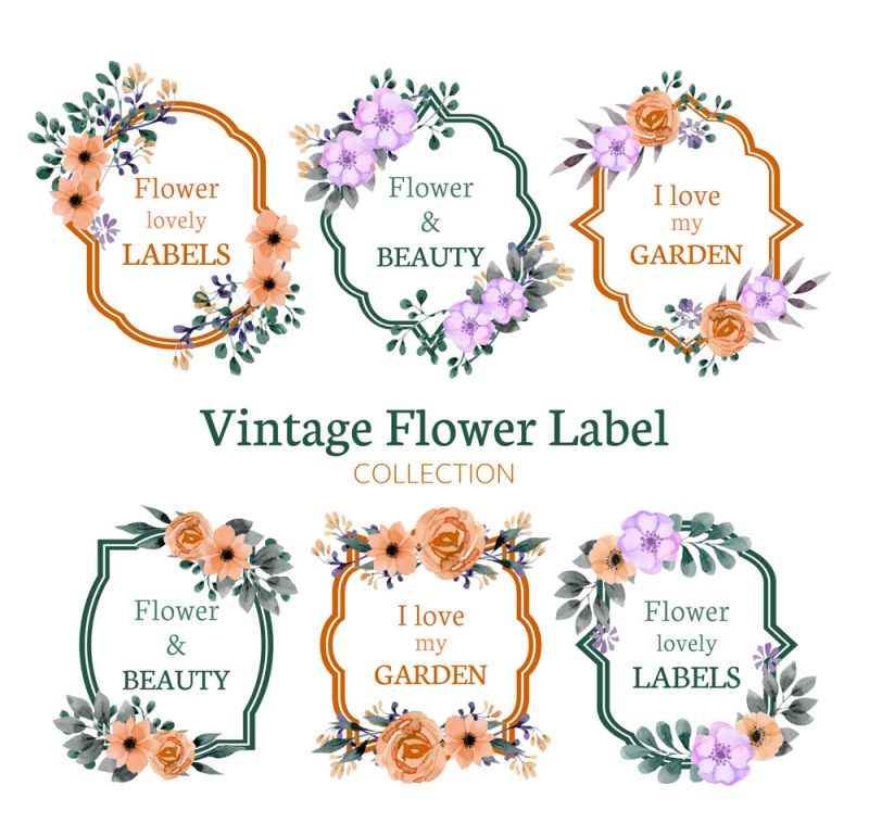 复古花卉装饰标签