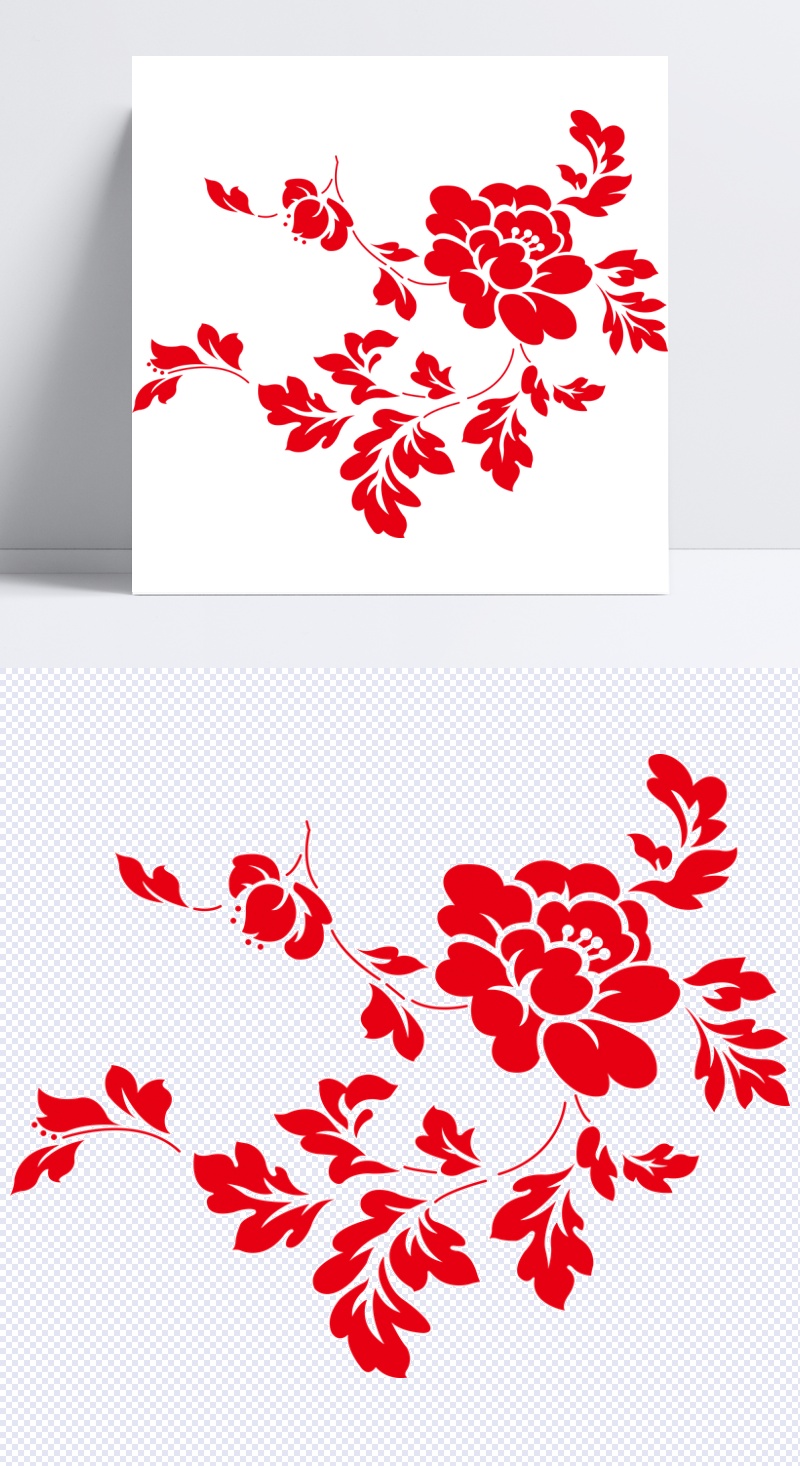 中国风手绘红色花儿
