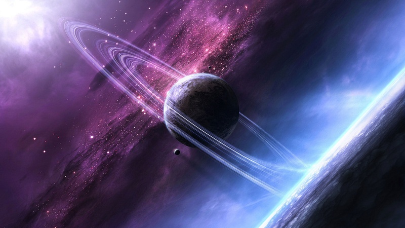 创意紫色星球唯美星空背景