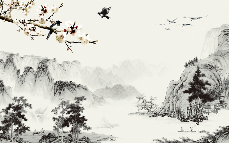 中国风山水水墨画海报背景素材