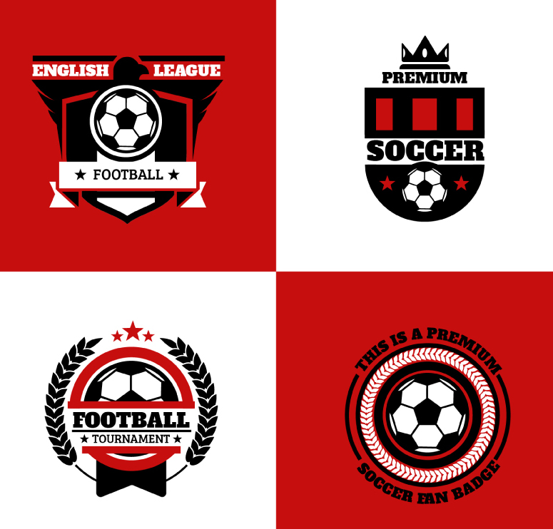 4款红白黑足球标志设计矢量素材