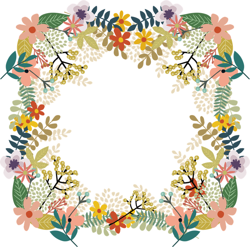 彩色花朵树叶装饰框