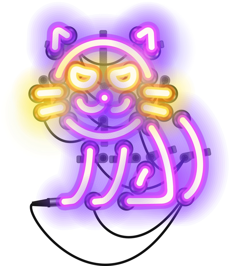 紫色水彩手绘灯管猫咪透明素材