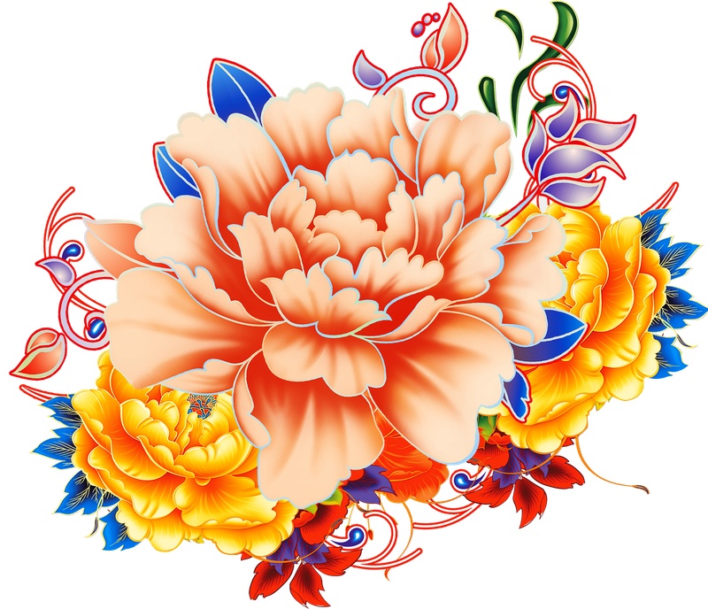 精美彩色牡丹花朵PNG元素