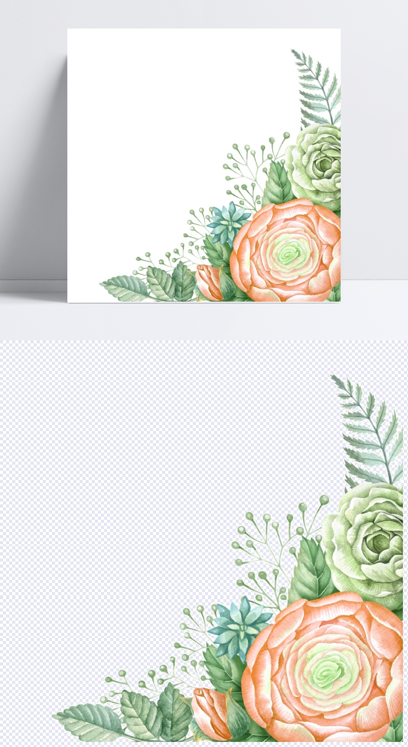 粉色花卉边框卡通透明素材
