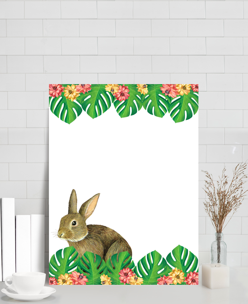 花朵绿叶兔子边框图片
