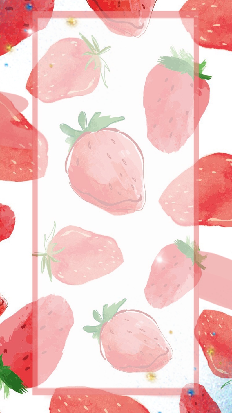 卡通手绘水彩草莓清新背景