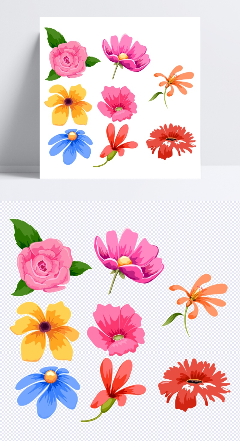 手绘彩色鲜花花儿装饰元素