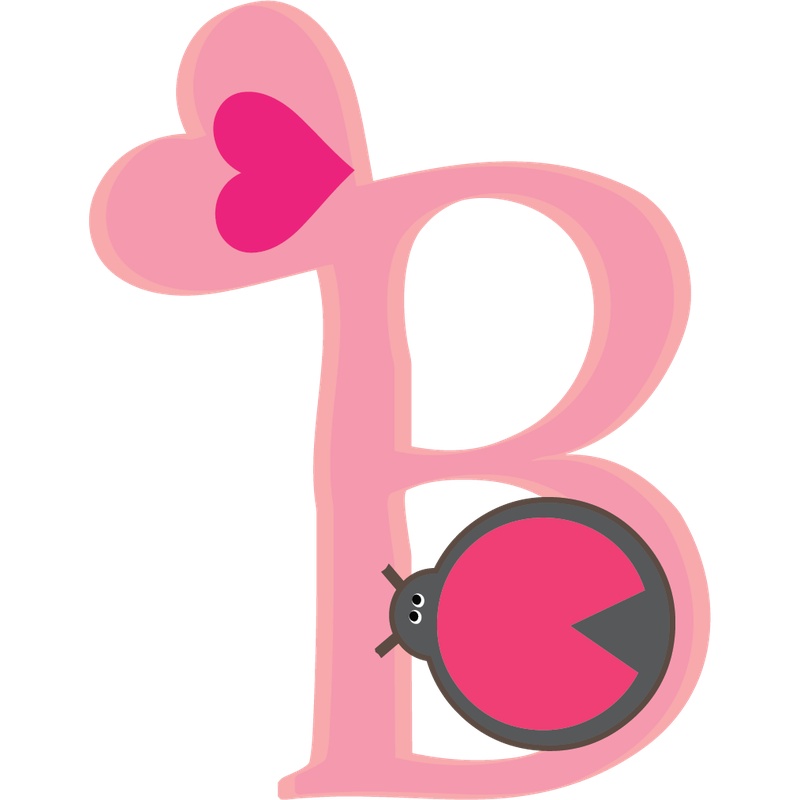 卡通粉色童趣爱心英文字母B