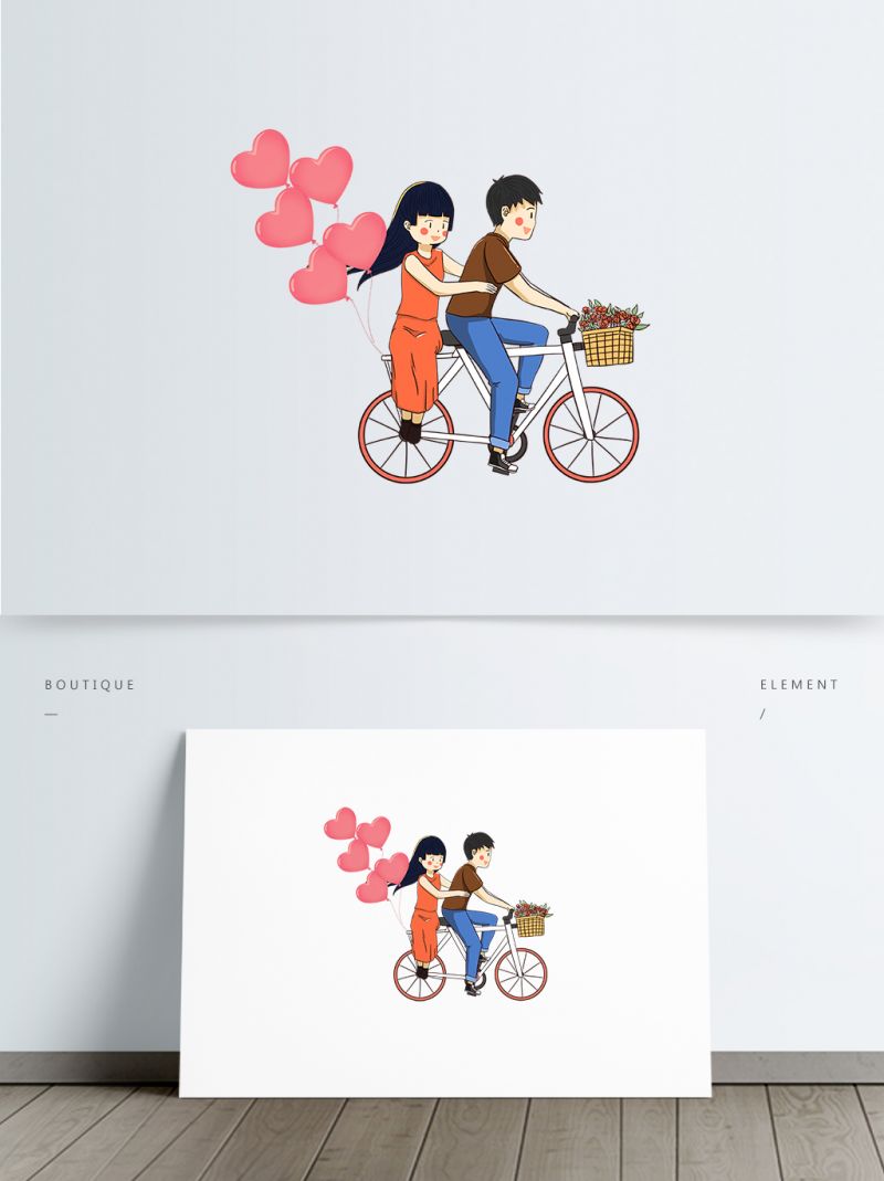 情侣骑单车粉色气球卡通唯美_图片素材_免扣psd下载