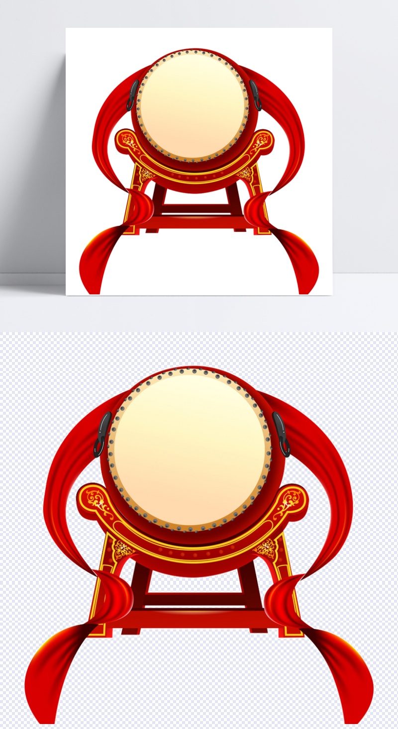 手绘喜庆大鼓元素设计模板素材