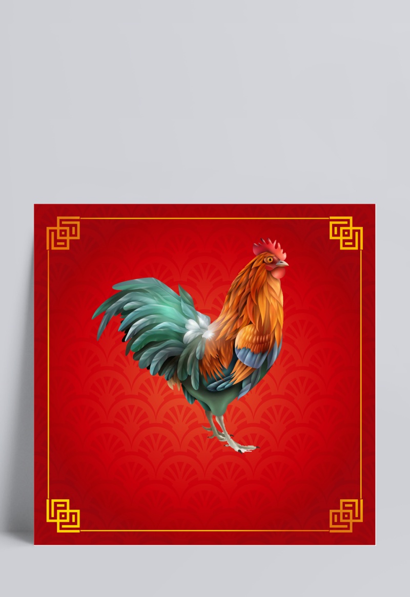 中式除夕新年2017鸡年喜庆海报背景设计模板素材