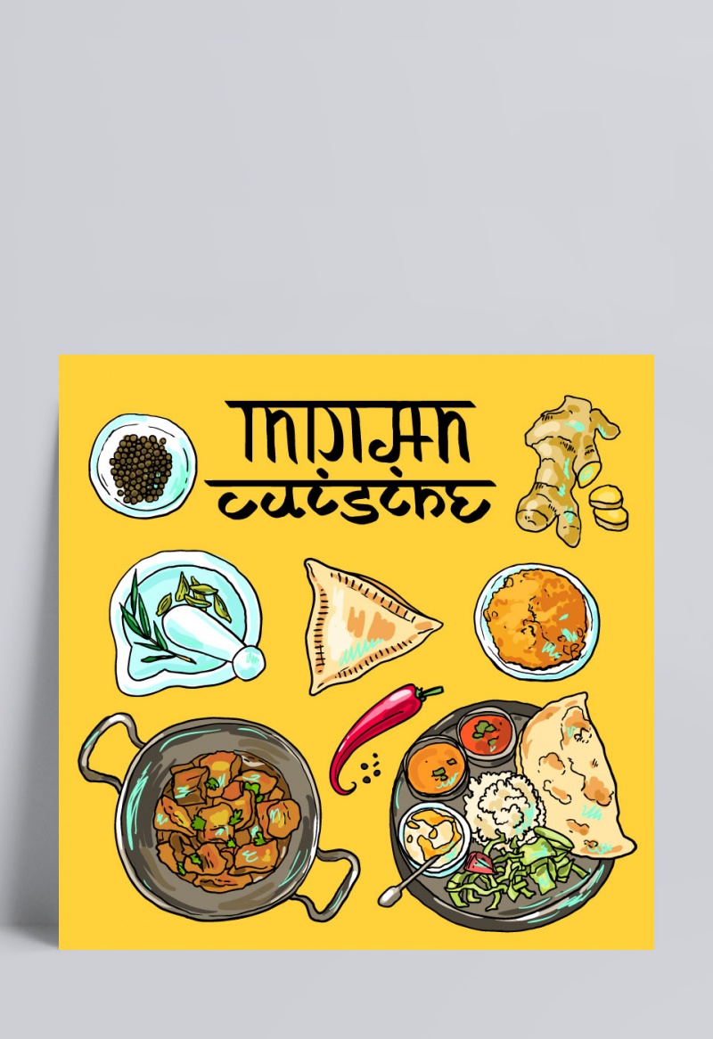印度料理插画矢量设计