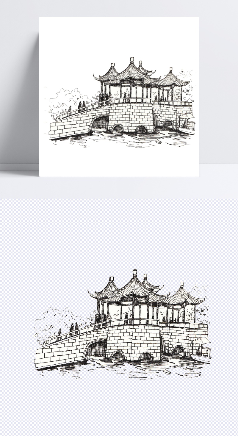 扬州简笔画五亭桥图片