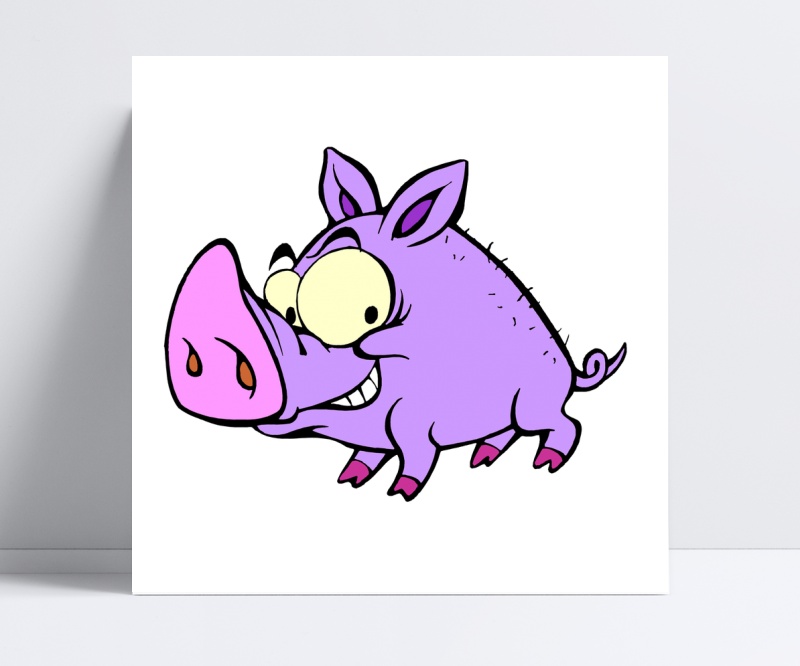 卡通手绘紫色的猪