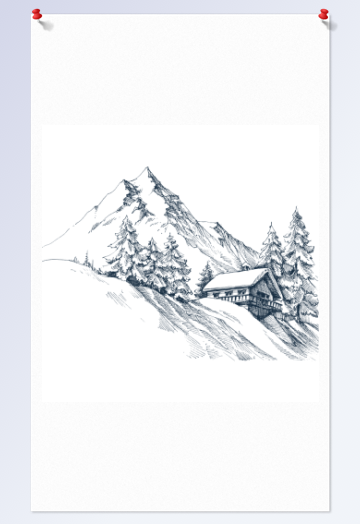 素描雪山风景图片图片