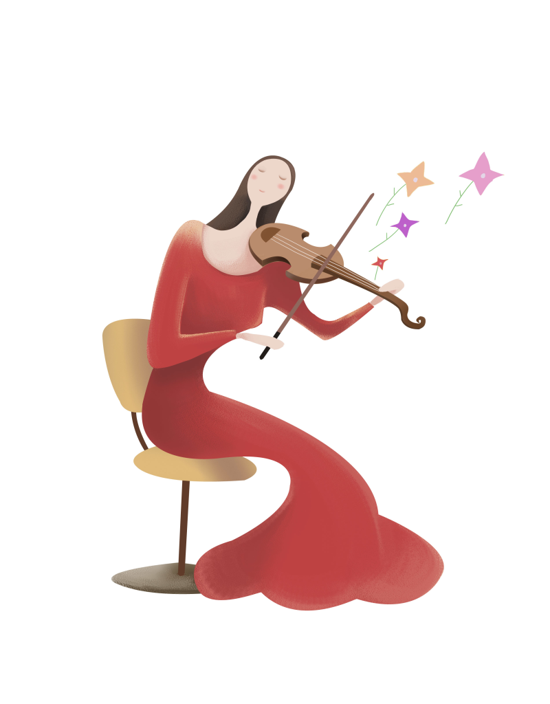 卡通女人坐着拉小提琴psd素材图片
