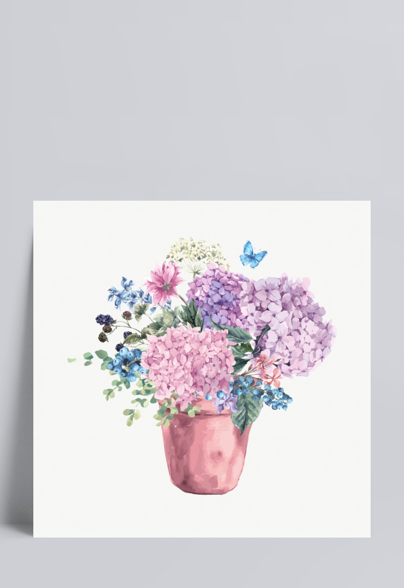 用水粉画花盆和花图片