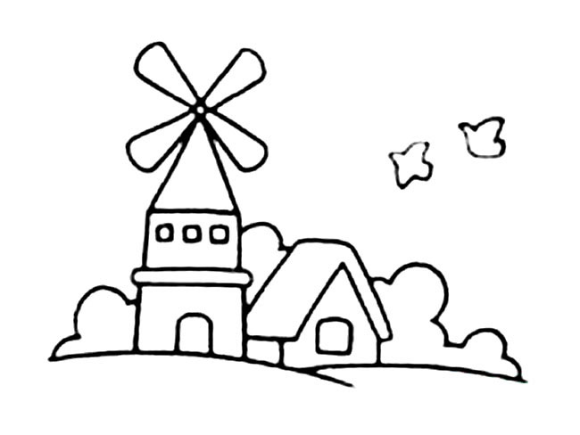 风车房子简笔画图片