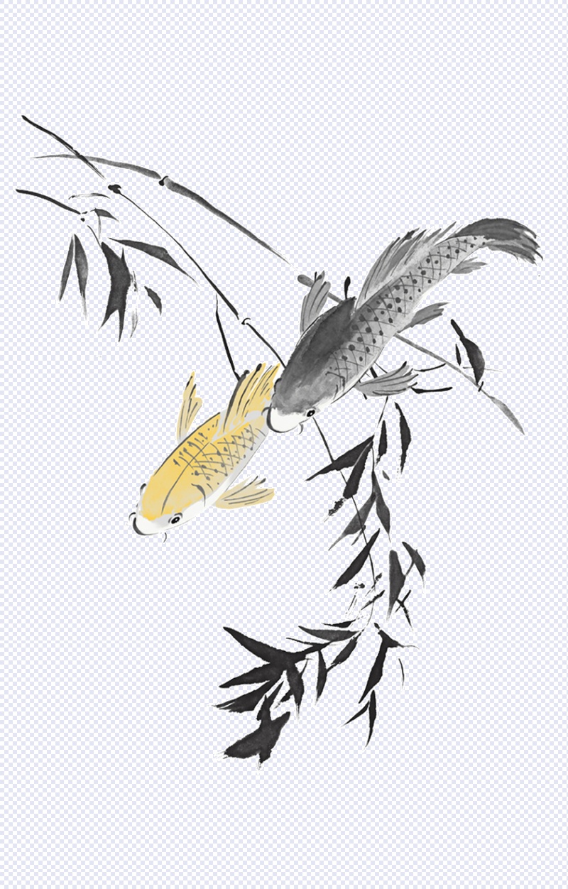 鲤鱼和竹子图片设计模板素材
