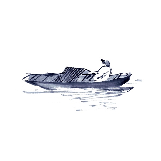 古代渔船插画图片