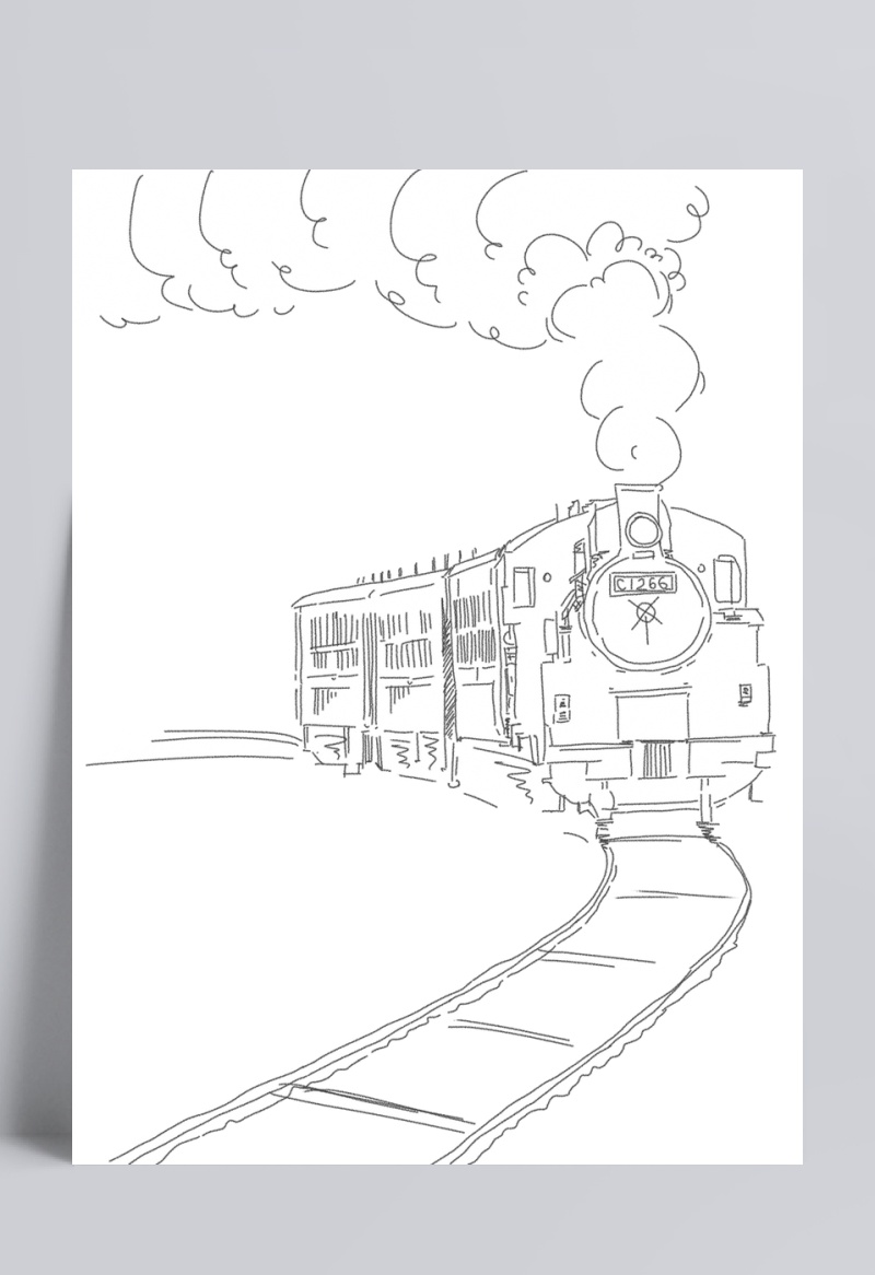 老式火车侧面手绘图片